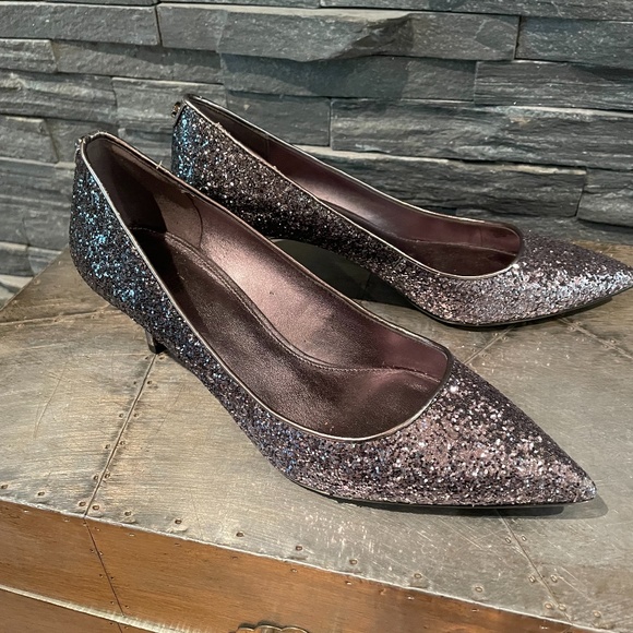 Michael Kors Silver Sparkle Kitten Heels 8